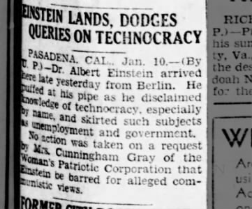 Einstein Lands, Dodges Queries on Technocracy