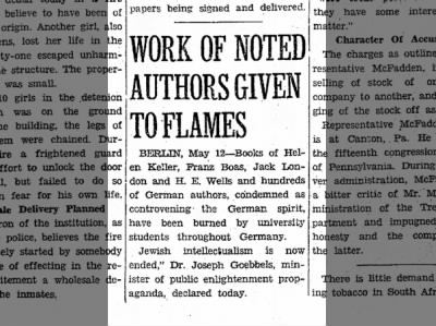 Work of Noted Authors Given to Flames